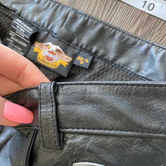 Rare vintage leather Harley Davidson flames pants black motorcycle orange - Picture 10 of 10